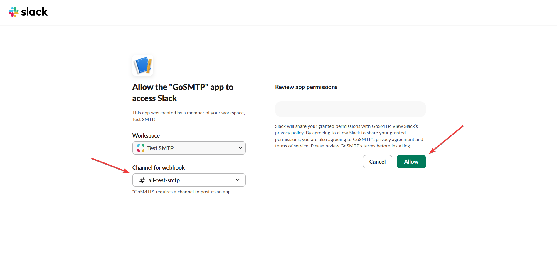 Allow slack access to wrokspace channel