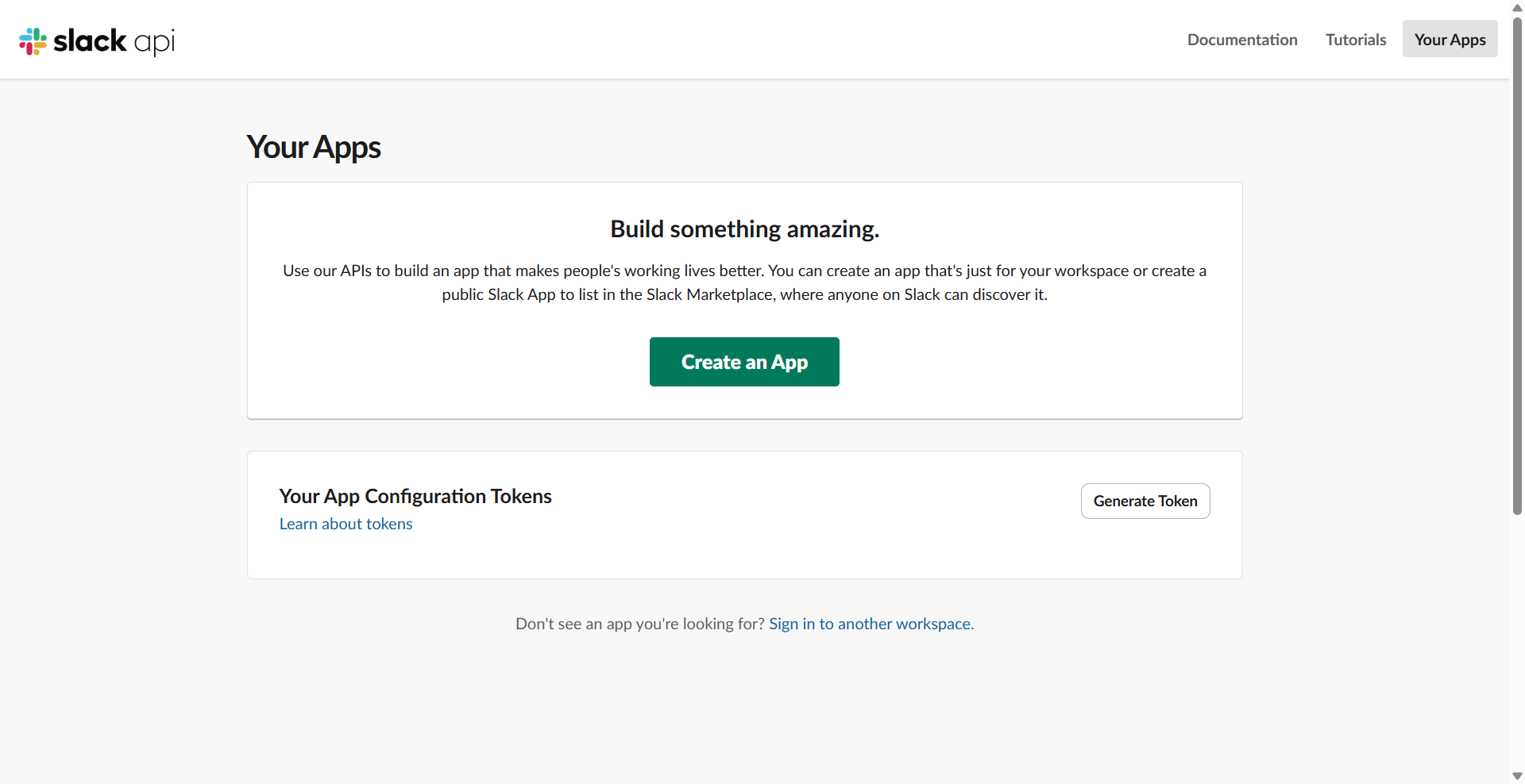 Slack App Creation Page