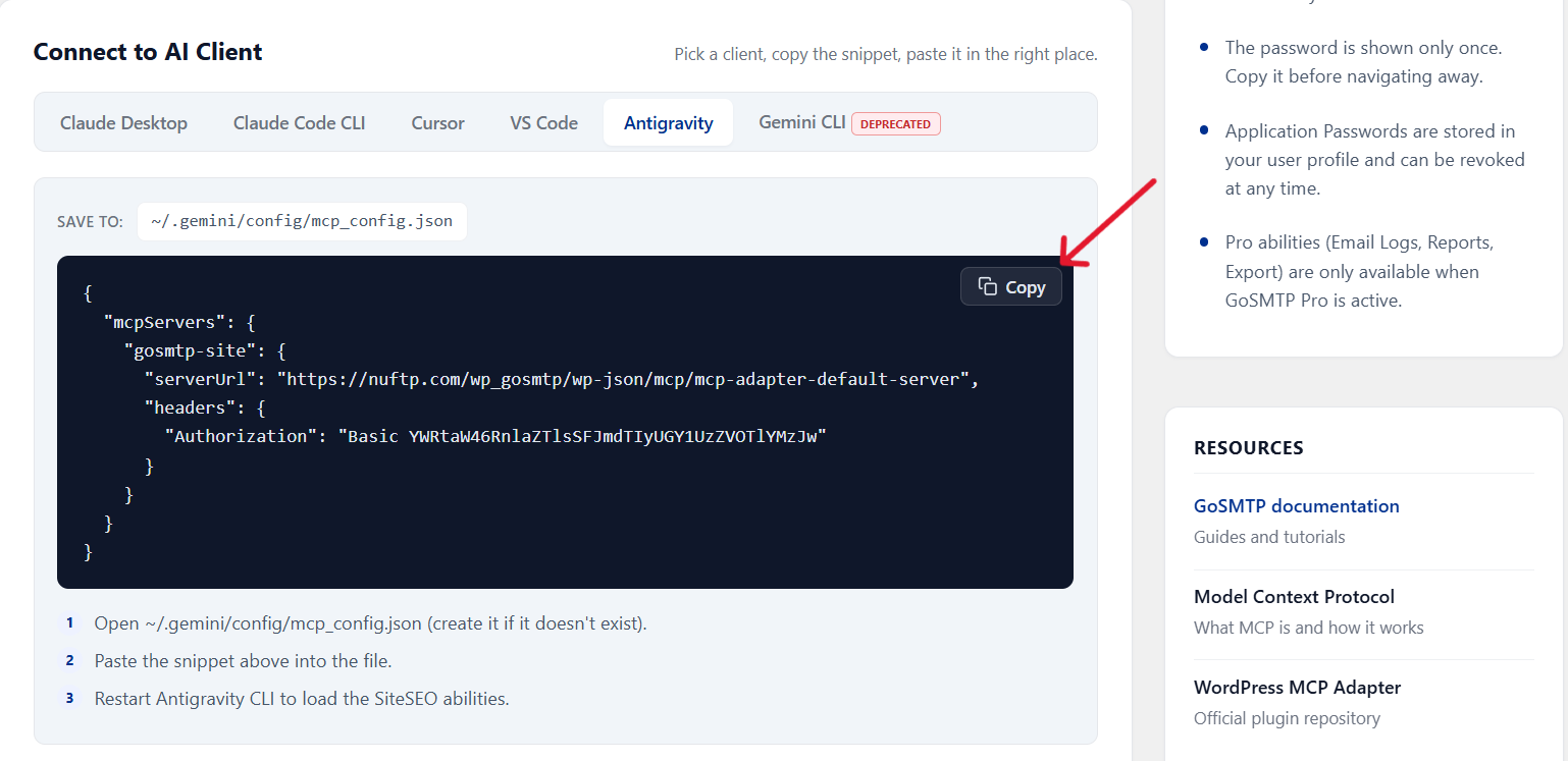 GoSMTP : Copy Snippet