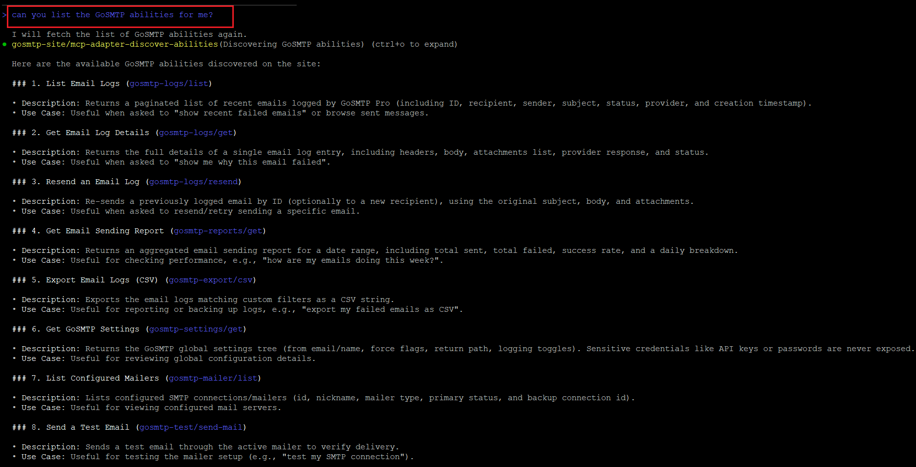 GoSMTP : Abilities List