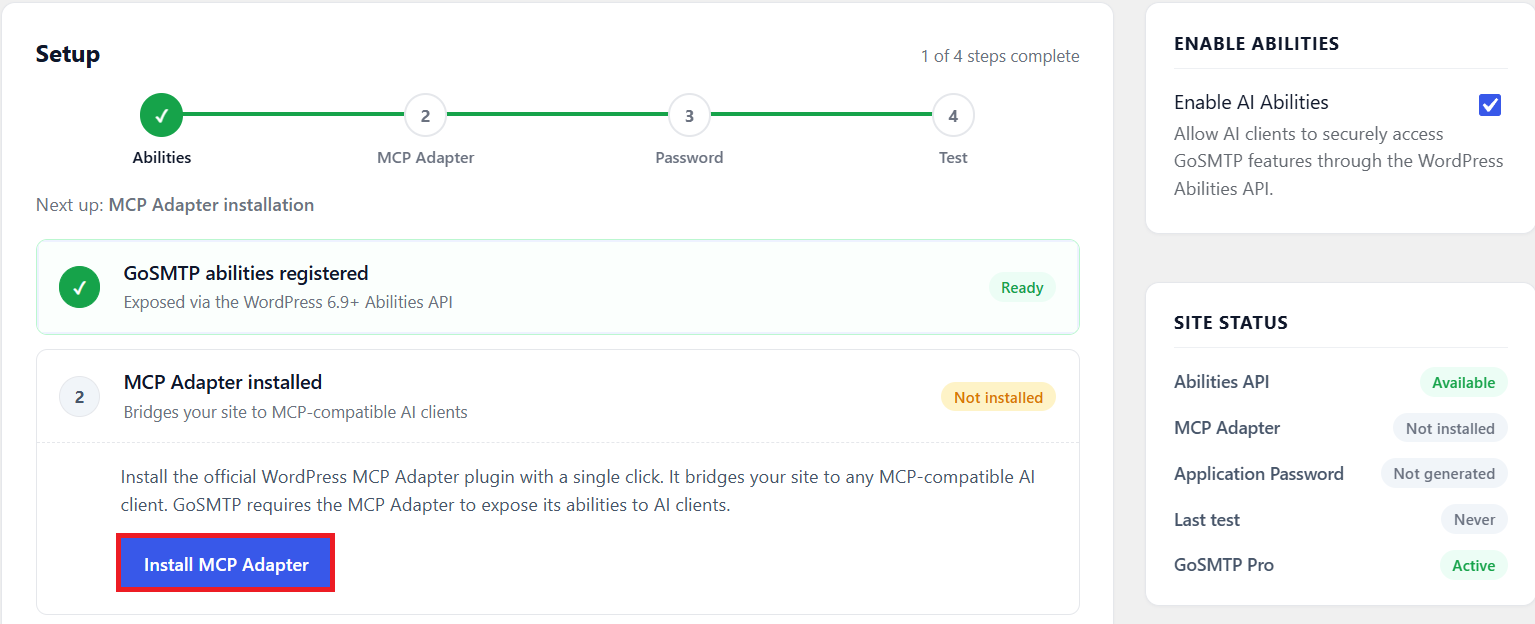 GoSMTP : Install MCP Adapter