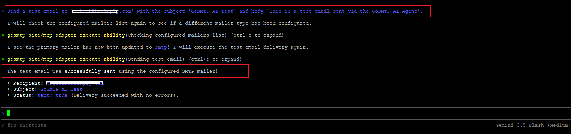 GoSMTP : send test mail
